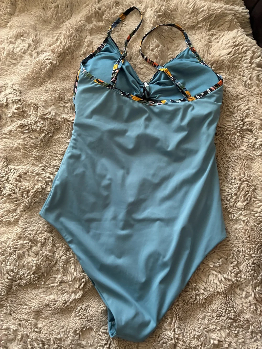 Shasa Teal one piece swimsuit with Multicolor Floral Tie (butterfly appeal). New